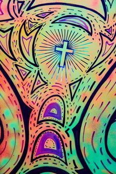 Image of Jesus religious vibrant glowing artwork pattern on wall