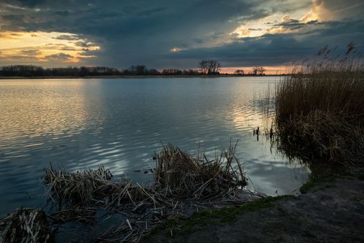 Evening view of the lake in eastern Poland, Lubelskie, Stankow