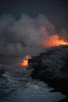 Lava entry to ocean at Big Island, Hawaii