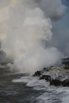 Lava entry to ocean at Big Island, Hawaii