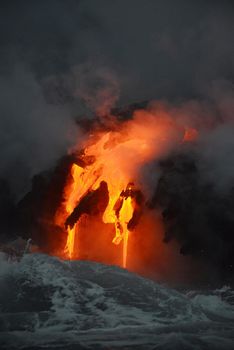 Lava entry to ocean at Big Island, Hawaii