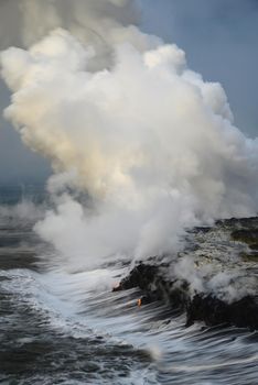 Lava entry to ocean at Big Island, Hawaii