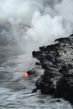 Lava entry to ocean at Big Island, Hawaii