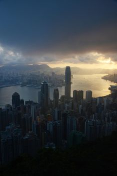 Hong kong sunrise scene from the peak