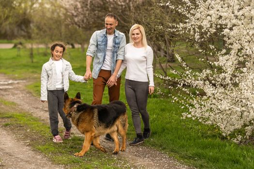 family with a German shepherd dog.