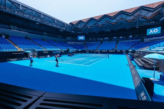 MELBOURNE, AUSTRALIA - JANUARY 13: Taylor Fritz of USA practices ahead of the 2023 Australian Open at Melbourne Park on January 13, 2023 in Melbourne, Australia.