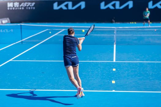 MELBOURNE, AUSTRALIA - JANUARY 13: Ajla Tomljanovic of Australia practices ahead of the 2023 Australian Open at Melbourne Park on January 13, 2023 in Melbourne, Australia.