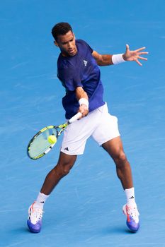 MELBOURNE, AUSTRALIA - JANUARY 13: Felix Auger-Aliassime of Canada practices ahead of the 2023 Australian Open at Melbourne Park on January 13, 2023 in Melbourne, Australia.