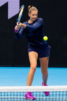 MELBOURNE, AUSTRALIA - JANUARY 13: Karolína Plíšková (CZH) practices ahead of the 2023 Australian Open at Melbourne Park on January 13, 2023 in Melbourne, Australia.