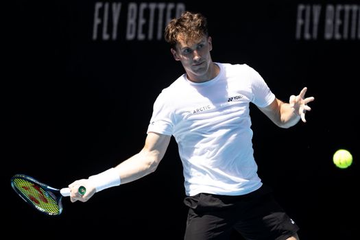 MELBOURNE, AUSTRALIA - JANUARY 13: Casper Ruud of Norway practices ahead of the 2023 Australian Open at Melbourne Park on January 13, 2023 in Melbourne, Australia.