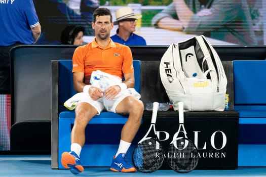 MELBOURNE, AUSTRALIA - JANUARY 13: Novak Djokovic of Serbia and Nick Kyrgios of Australia play an Arena Showdown charity match ahead of the 2023 Australian Open at Melbourne Park on January 13, 2023 in Melbourne, Australia.