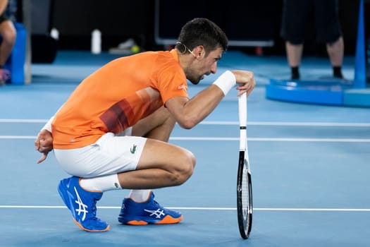 MELBOURNE, AUSTRALIA - JANUARY 13: Novak Djokovic of Serbia and Nick Kyrgios of Australia play an Arena Showdown charity match ahead of the 2023 Australian Open at Melbourne Park on January 13, 2023 in Melbourne, Australia.