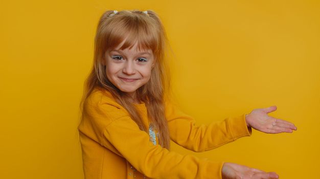 Child girl kid raising hands asking what why reason of failure, disbelief irritation by troubles, trendy social media meme, anti lifehacks, ridicules people who complicate simple tasks for no reason