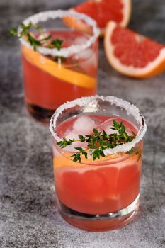 Pink pamola with red grapefruit and tequila. The red grapefruit adds the perfect amount of sweetness, and the vibrant color of the juice makes this a great cocktail. Organic vegetarian drink.