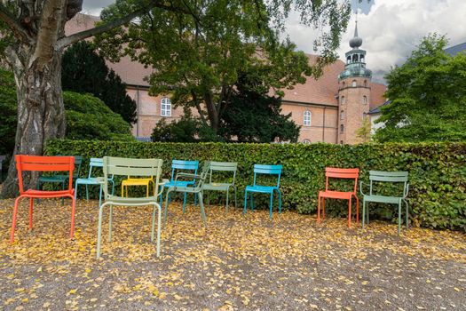 Copenhagen, Denmark. October 2022. panoramic view of the Garden of the Royal Library in the city center