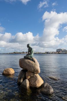 Copenhagen, Denmark. October 2022. the little mermaid statue in the city center