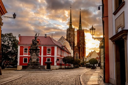 Wroclaw, Poland landmark Ostrow Tumski island and Cathedral of St John the Baptist towers