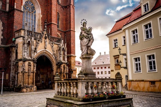 Wroclaw, Poland landmark Ostrow Tumski island and Cathedral of St John the Baptist towers