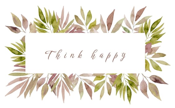 Watercolor botanical hand-drawn flowers and plants illustration with copy space. Aquarelle floral drawing for romantic and wedding postcards