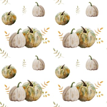 Watercolor pumpkin illustration on white background. Autumn vegetable aquarelle painting