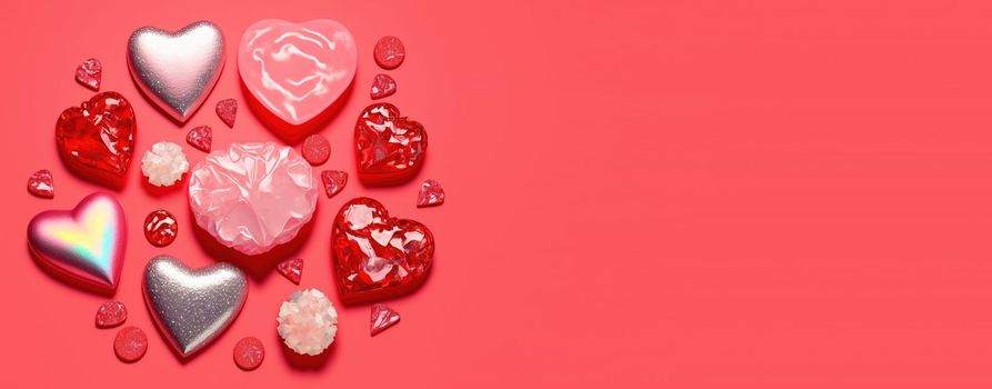 Valentine's Day Sparkle Hearts Diamonds and Crystals Banner and Background