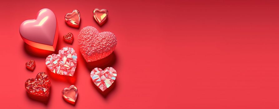 Twinkling 3D Heart Shape, Diamond, and Crystal Illustration for Valentine's Day Banner