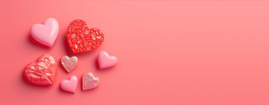 Twinkling 3D Heart Shape, Diamond, and Crystal Illustration for Valentine's Day Banner