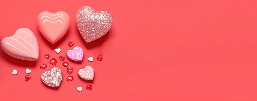 Glistening 3D Heart, Diamond, and Crystal Illustration for Valentine's Day Theme