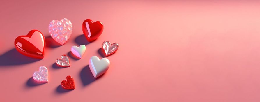 Glistening 3D Heart, Diamond, and Crystal Illustration for Valentine's Day Theme