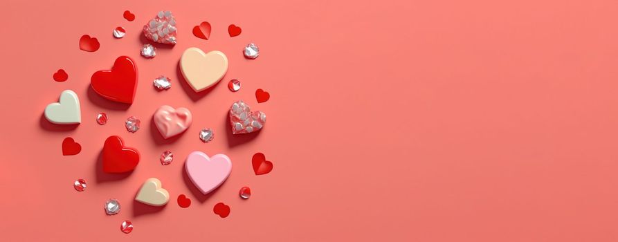 Glistening 3D Heart, Diamond, and Crystal Illustration for Valentine's Day Theme