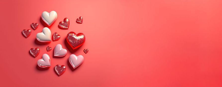 Glistening 3D Heart, Diamond, and Crystal Illustration for Valentine's Day Theme