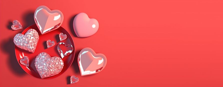 Valentine's Day 3D Illustration of Heart Crystal Diamond for Valentine's Day Promotion Banner and Background