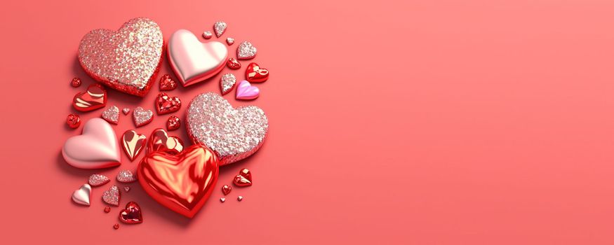 Valentine's Day 3D Illustration of Heart Crystal Diamond for Valentine's Day Promotion Banner and Background