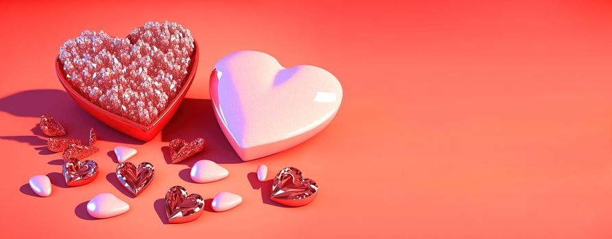 Valentine's Day 3D Illustration of Heart Crystal Diamond for Valentine's Day Promotion Banner and Background