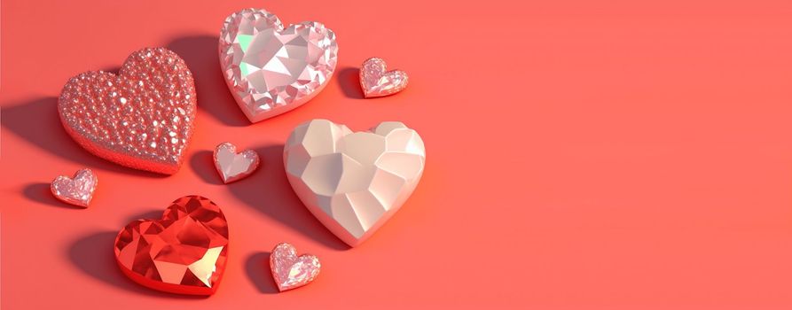 Valentine's Day 3D Illustration of Heart Crystal Diamond for Valentine's Day Promotion Banner and Background