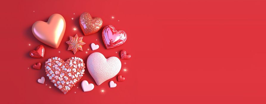 Gorgeous 3D Heart Shape, Diamond, and Crystal Illustration for Valentine's Day Banner