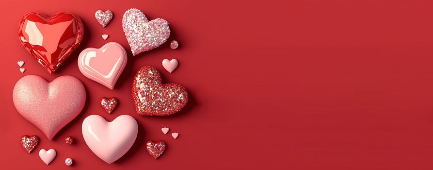 Gorgeous 3D Heart Shape, Diamond, and Crystal Illustration for Valentine's Day Banner