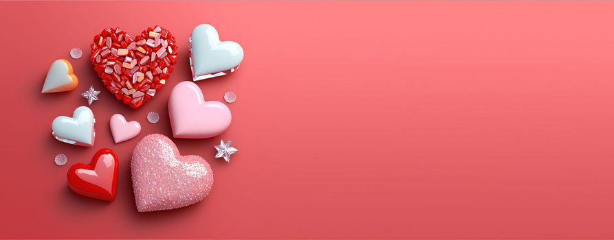 Luxurious 3D Heart, Diamond, and Crystal Illustration for Valentine's Day Background and Banner