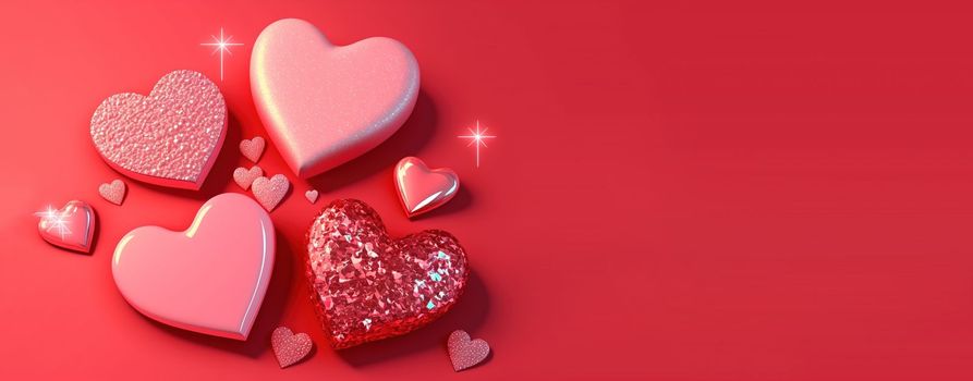 Luxurious 3D Heart, Diamond, and Crystal Illustration for Valentine's Day Background and Banner