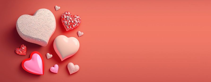 Luxurious 3D Heart, Diamond, and Crystal Illustration for Valentine's Day Background and Banner