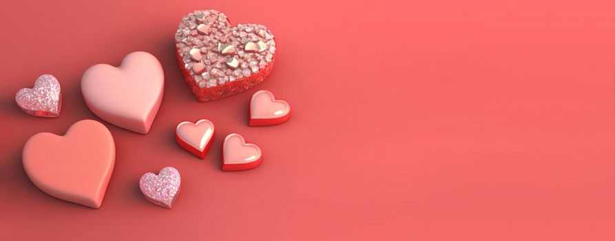 Luxurious 3D Heart, Diamond, and Crystal Illustration for Valentine's Day Background and Banner