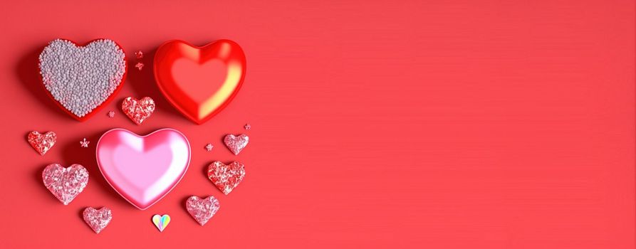 Luxurious 3D Heart, Diamond, and Crystal Illustration for Valentine's Day Background and Banner