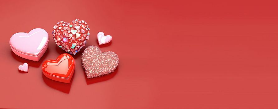 Valentine's Day 3D Illustration of Heart Crystal Diamond for Valentine's Day Promotion Banner and Background