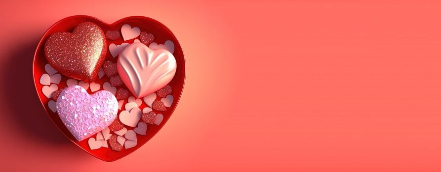 Valentine's Day 3D Heart Illustration and Crystal Diamond Banner and Background