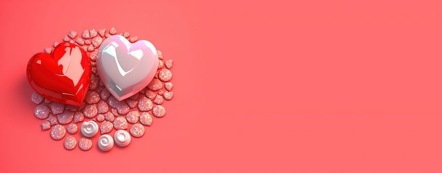 Valentine's Day Heart Objects and Crystal Diamonds Background