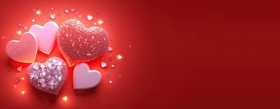 Valentine's Day Heart Objects and Crystal Diamonds Background