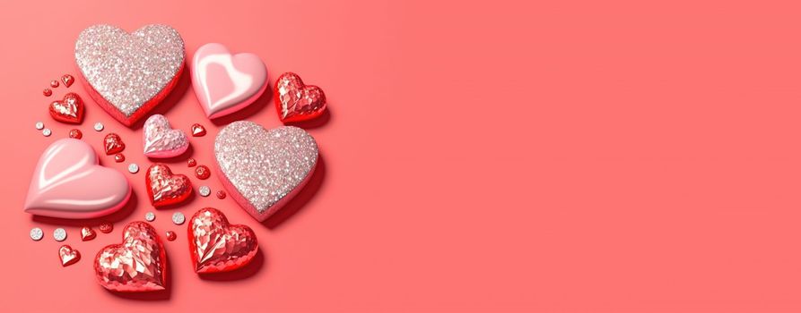 Valentine's Day Heart Objects and Crystal Diamonds Background