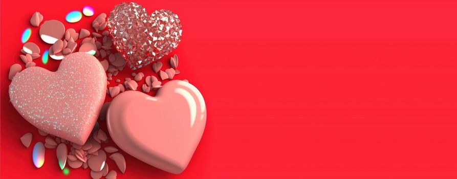 Valentine's Day Heart and Crystal Diamond Banner and Background