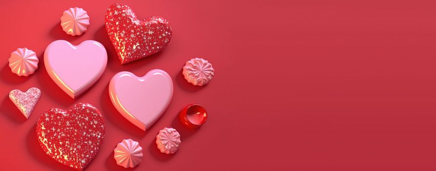 Elegant 3D Heart, Diamond, and Crystal Design for Valentine's Day Greetings