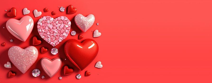 Valentine's Day Heart and Crystal Diamond Banner and Background